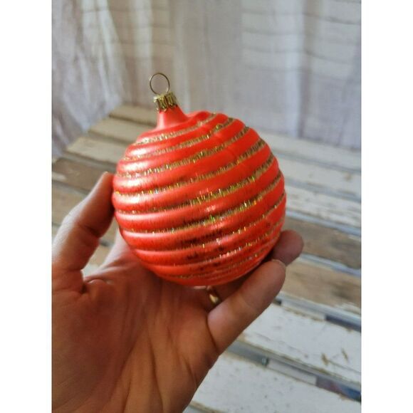 Orange glitter Germany Glass ball ornament Xmas tree - Picture 5 of 7